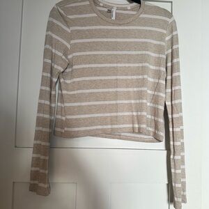 American Apparel Cream Long Sleeve Fitted Crop T-Shirt